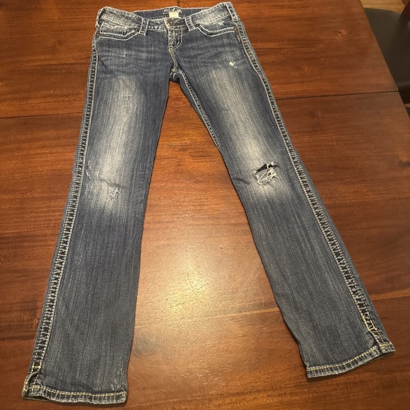 Silver Jeans McKenzie Slim Bootcut Jeans W28 L32 Distressed Stretch Denim - Picture 1 of 11